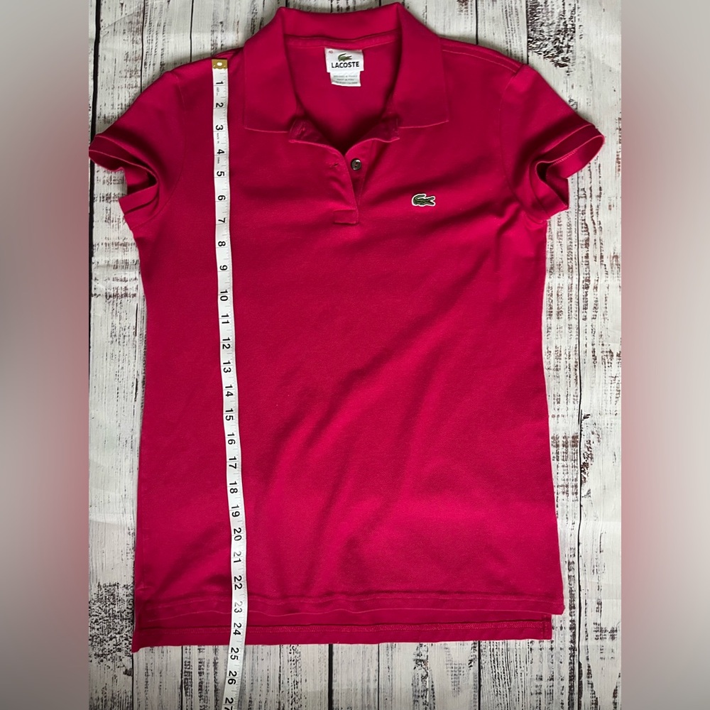 Lacoste Women's Polo 2 Button Pink Cotton Elastane Blend Size 40 M NWOT - Picture 7 of 7